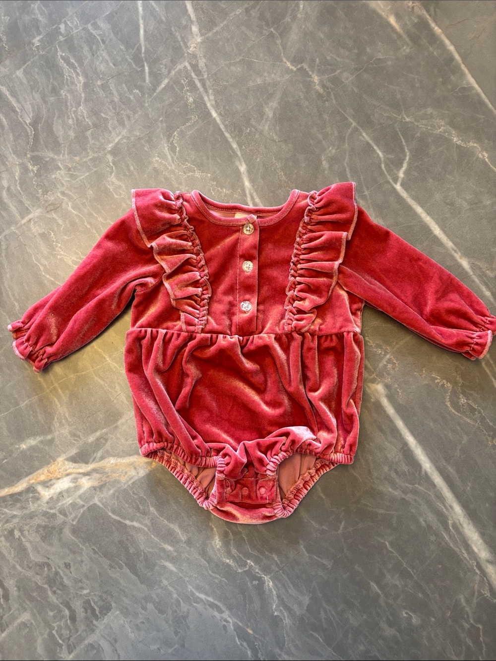 Little Me Velvet Ruffle Bodysuit - Rose Pink
